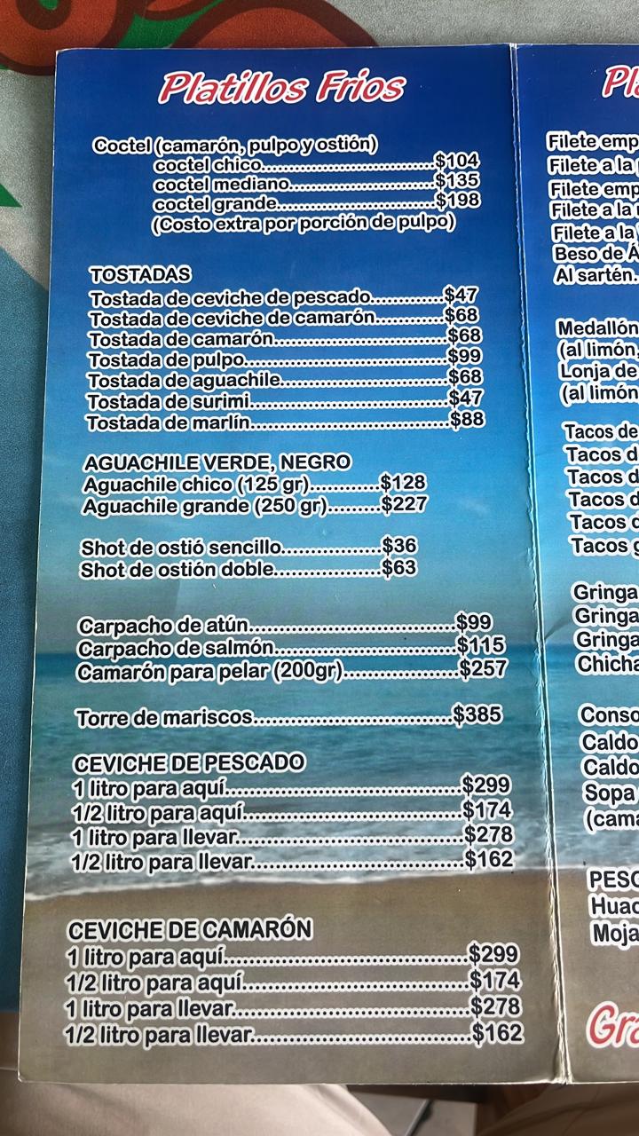 Menú Platillos Fríos y Ceviches