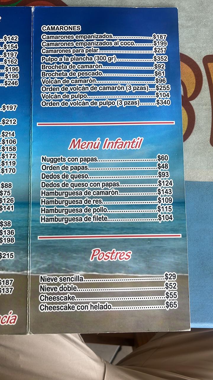 Menú Camarones, Infantil y Postres